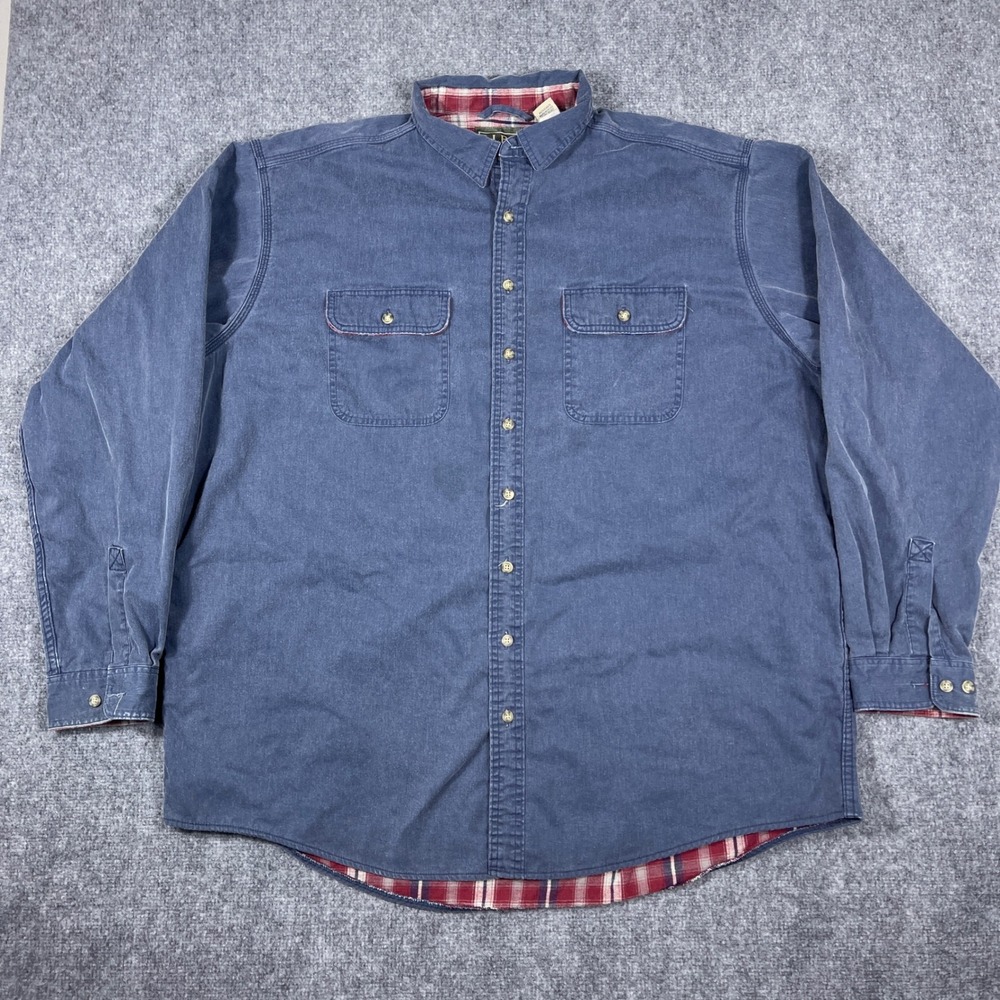 Vintage LL Bean Flannel Lined Shirt Mens XXL Tall Blue Cotton Canvas Workwear